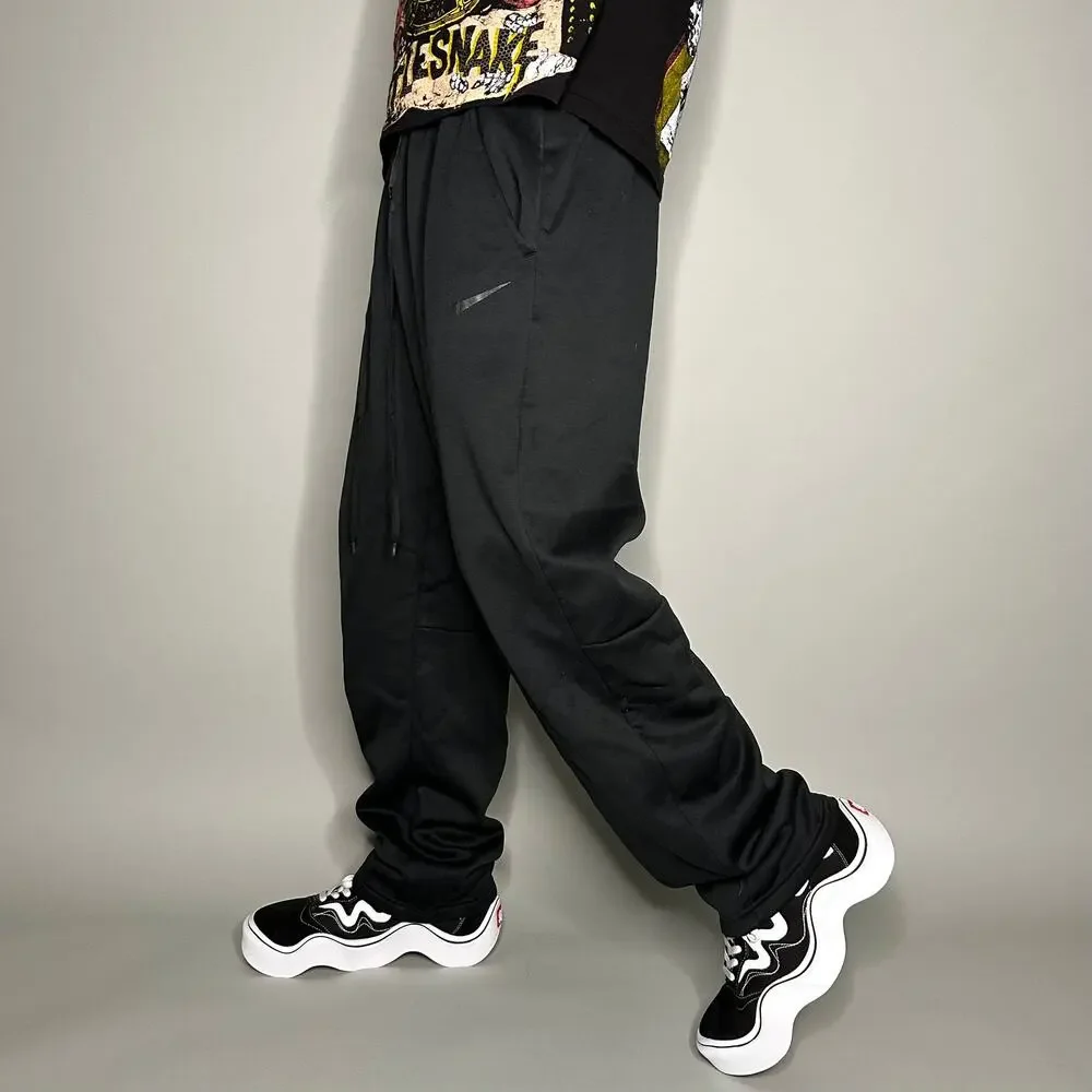 Nike Sweatpants Jet Black Polyester Subtle Swoosh Baggy Dri Fit